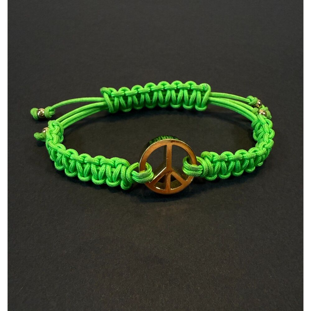 Juicy Couture Neon Green Peace Sign Macrame Bracelet Adjustable Y2K Boho
